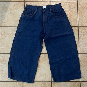 COH x Argent Dark Blue LINEN High Rise Wide Leg Crop Pants, Sz 32